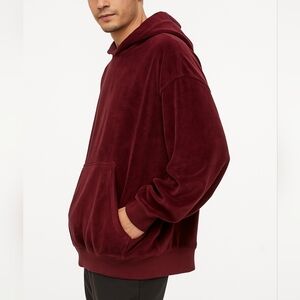 H&M  Men's Velour Hoodie Burgundy Small Oversized